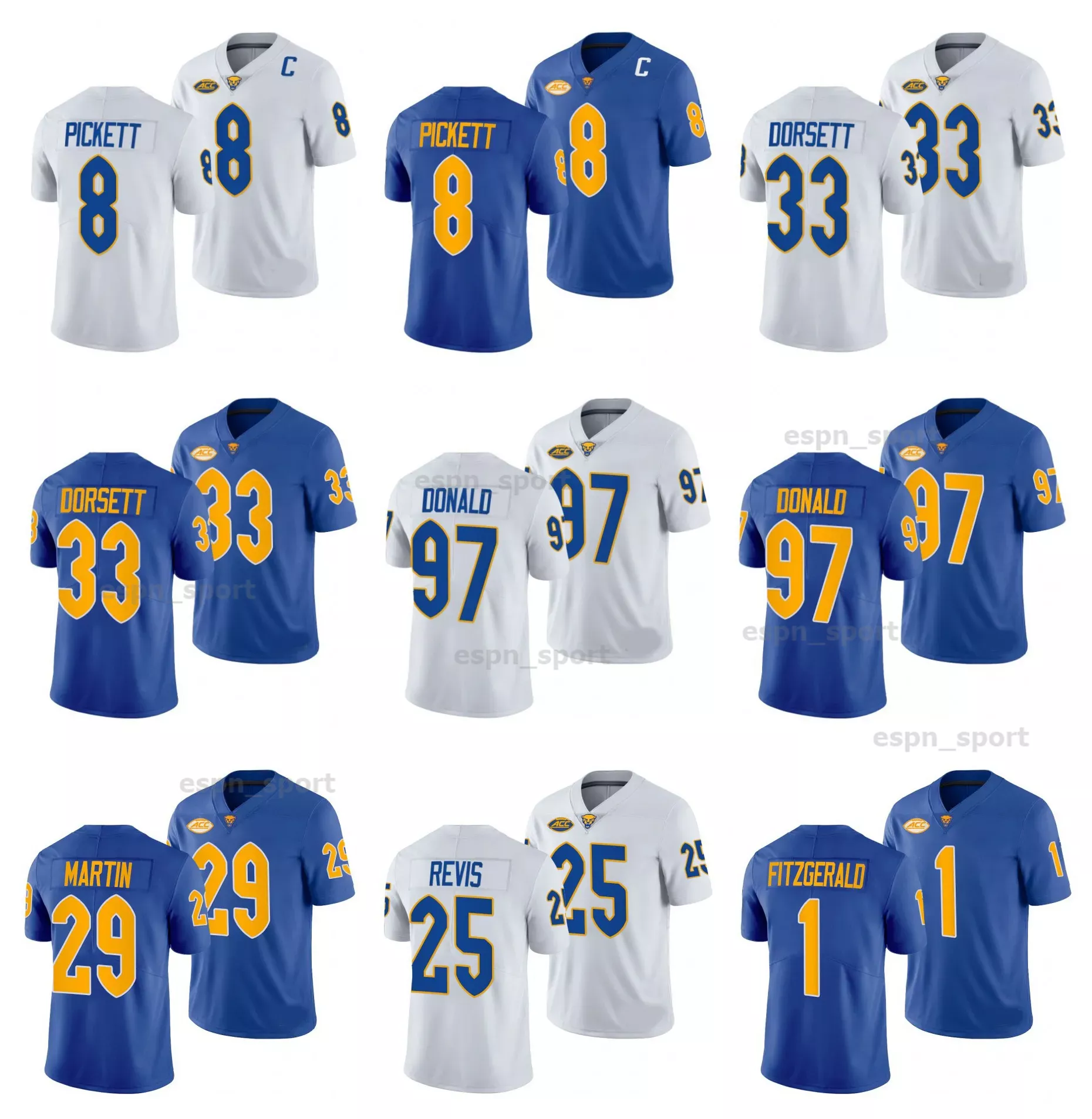 Pitt Panther Football Jersey College Kenny Pickett Tony Dorsett Aaron Donald Curtis Martin Darrelle Revis Larry Fitzgerald James Conner Addison Size S-4XL