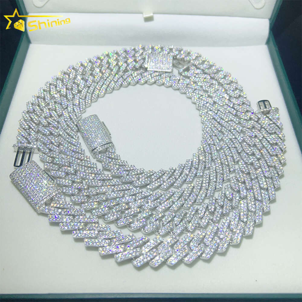 necklace moissanite chain cuban link chain 8mm 10mm 20mm gold plated 925 silver hip hop jewelry iced out moissanite jewelry