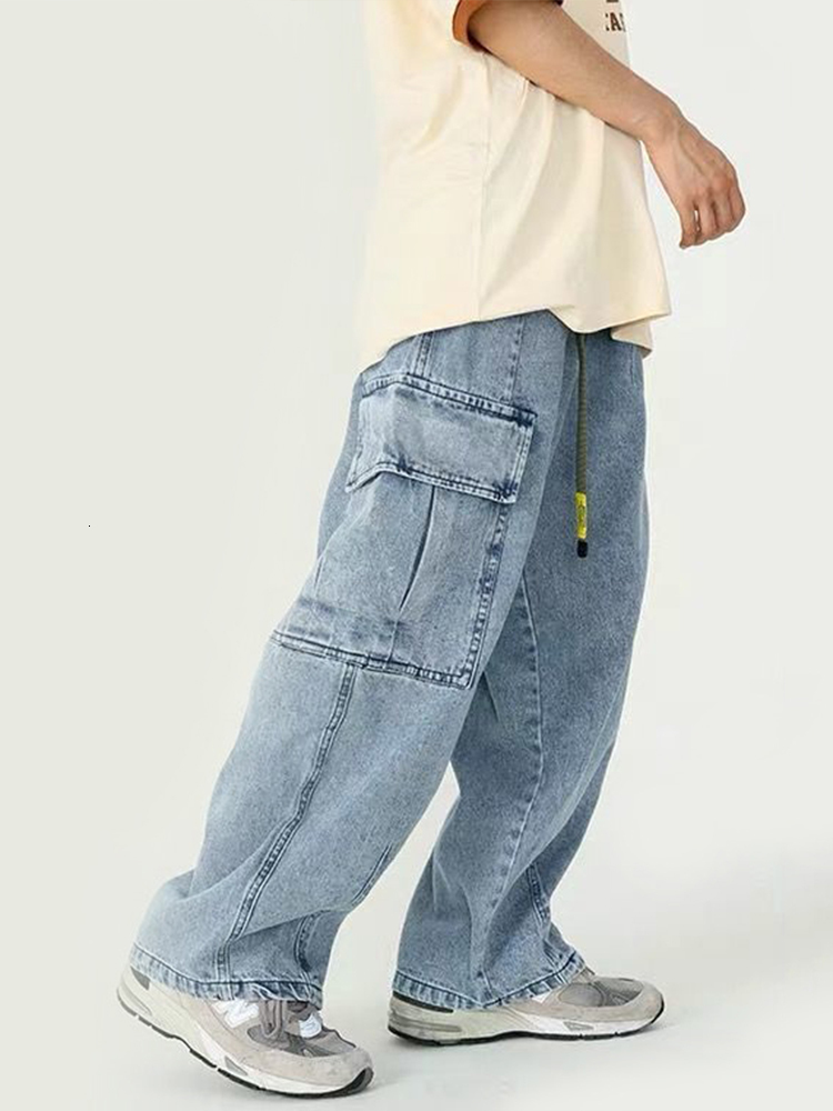 Men's Jeans HOUZHOU Baggy Jeans Trousers Men's Jeans Black Wide Leg Pants Men's Jeans Loose casual Korean street clothing hip-hop Haraj