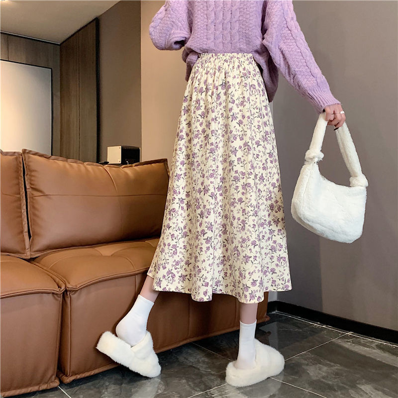 Skirts Rimocy Korean Style Floral Print Long Skirts Women Summer A Line Beach Skirts Women Elastic High Waist Midi Skirt Mujer 230412