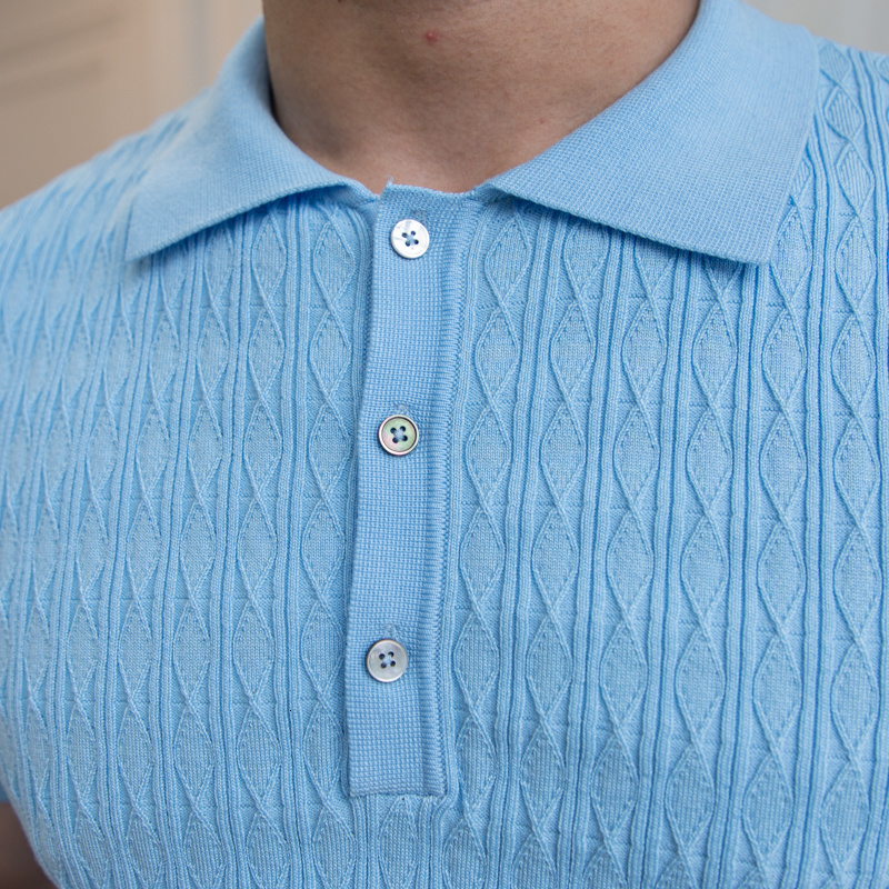Men's Polos High Quality Blue Jacquard Polo Collar Short Sleeve Polo Shirt Summer Business Simple Polo Collar Ultra Thin Polo UK Comfortable T-sh