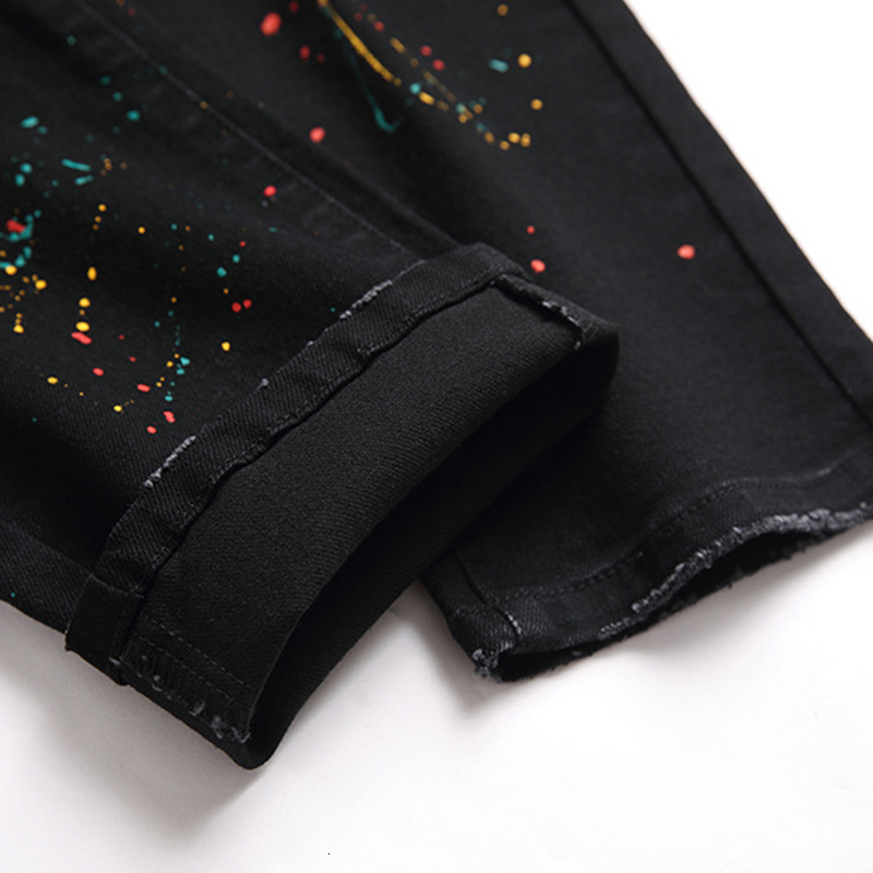 Men's Jeans Black Trousers Regular Edition Hole Large Size Personalized Trendy Pants European and American Jeans Denim Men's Elasticity 2304