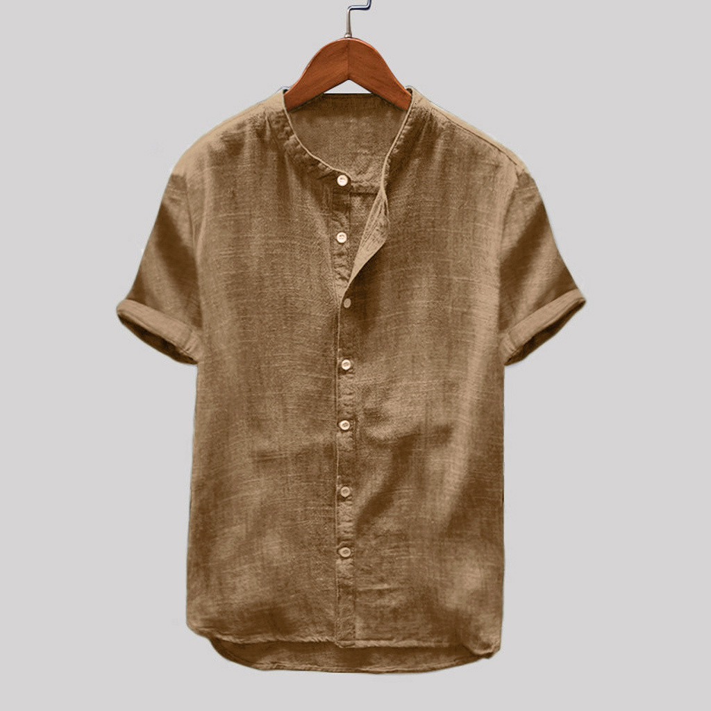 Men's Casual Shirts Helisopus Autumn Breathable Men's Shirt Vintage Button Top Loose Short Sleeve Solid Lacquered Top Harajuku Shirt Camisa 