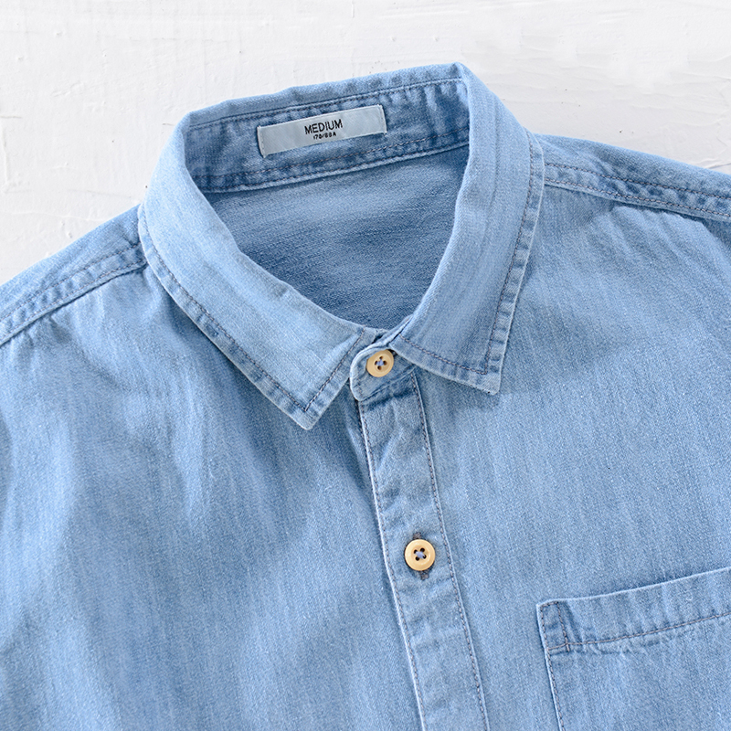 Men's Casual Shirts denim cotton shirt men's fashion short sleeved blue shirt men's casual and comfortable shirt men's chemical Ca