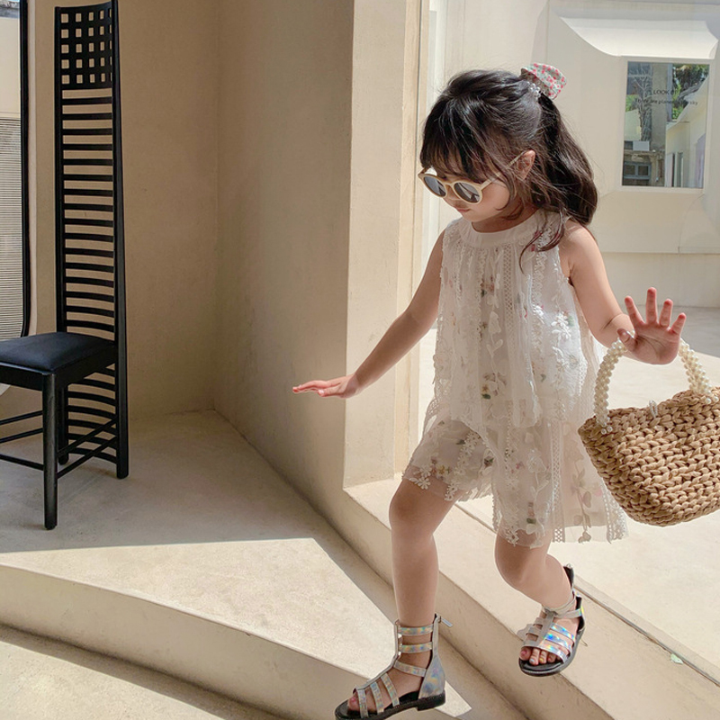 Clothing Sets Summer Children Girls Flower Lace Embroidery Top Shorts Toddler Baby Clothes Suit Fashion Kids Outfit 230412