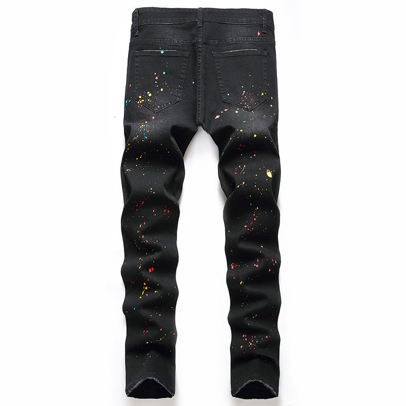 Men's Jeans Black Trousers Regular Edition Hole Large Size Personalized Trendy Pants European and American Jeans Denim Men's Elasticity 2304