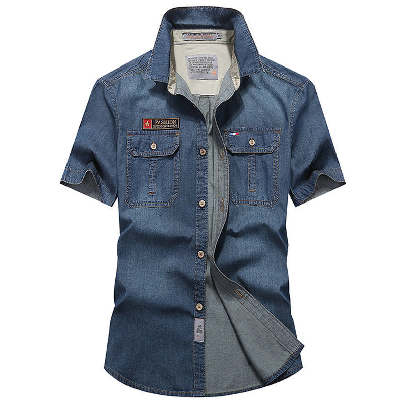 Men's Casual Shirts Denim shirt Fashion men's social shirt Summer short sleeved men's high-quality button top Men's clothing T-shi