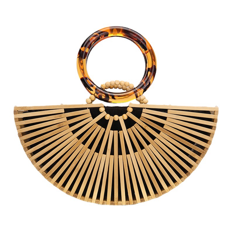 Fashionable bamboo womens bag outdoor handbag hollowed out design versatile casual beach bag
