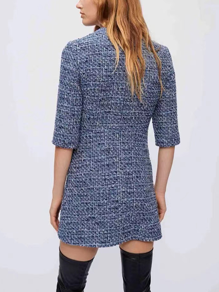 Casual Dresses Autumn Winter M Tweed For Women Fashion V-Neck Single Breasted Elegant All Match Slim Waist Skirt Ladies Mini 230412
