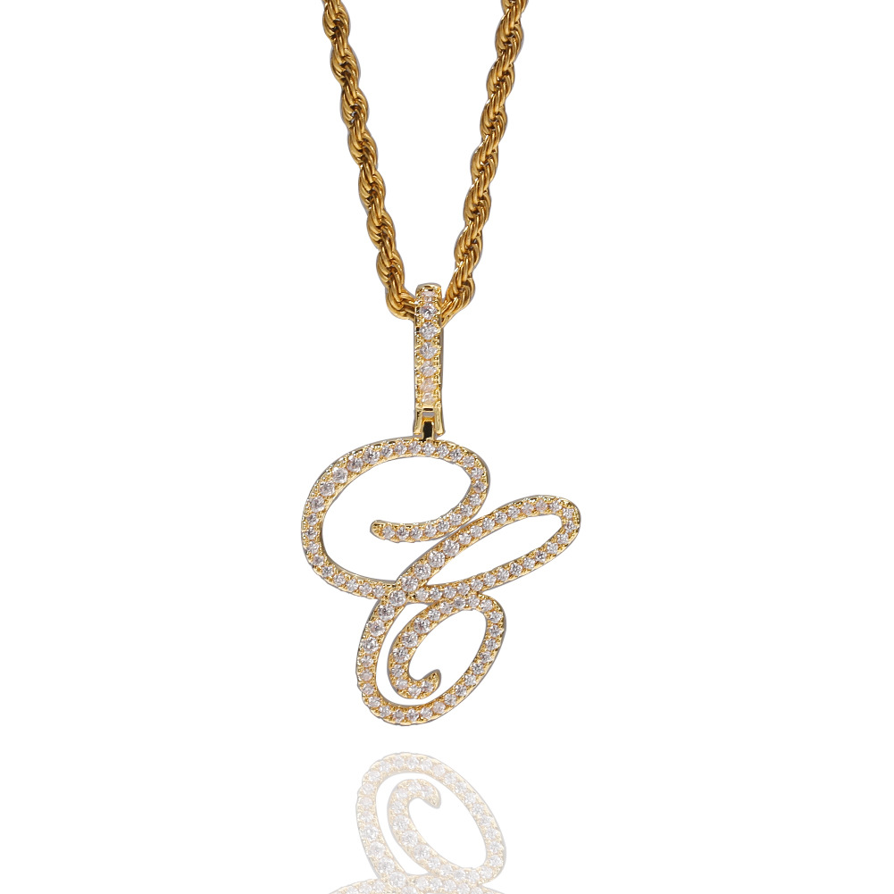 New Initial Letter Custom Name Pendant Necklace Cool Flowery Cursive Personalized Bling Cubic Zirconia CZ 18K Real Gold Hip Hop DIY Anniversary Jewelr