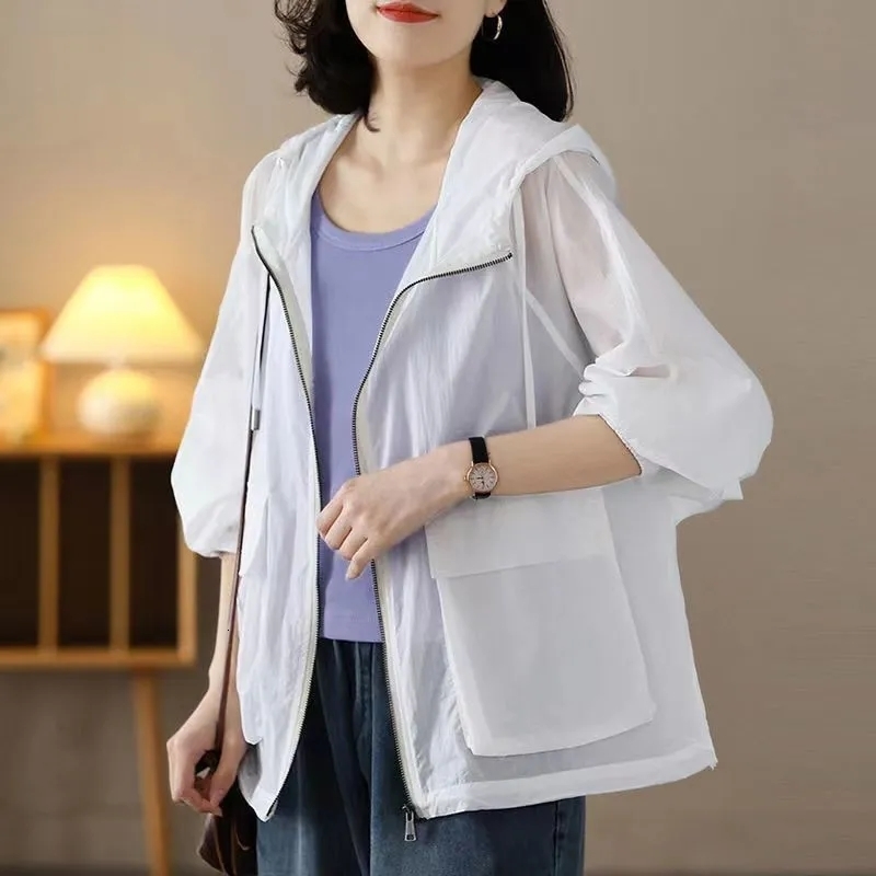 Women's Jackets 4XL Women's Sun Protection Suit Summer Thin Hooded Jacket Large Korean Sun Protection Coat UV Protection Women's Jacket