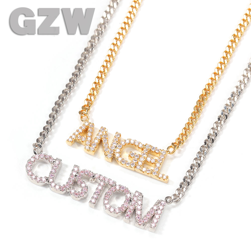 New Arrivals A-Z Initial Letter Custom Name Pendant Necklace Personalized Womens Iced Out Cubic Zirconia CZ 18K Rose Gold Hip Hop DIY Birthday Gifts J