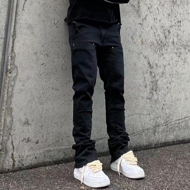 Men's Jeans High Street Ruined Worn Wash Vintage Wide Boots Jeans Suitable for Men and Women Straight Tear Casual Excessive Denim Trojan Horse 23