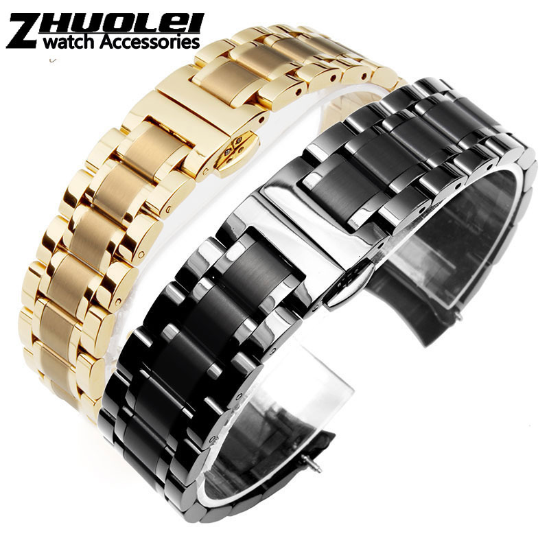 Watch Bands Curved end stainless steel watchband bracelet watch straps 16mm 17mm 18mm 19mm 20mm 21mm 22mm 23mm 24mm steel banding bracelet 230411
