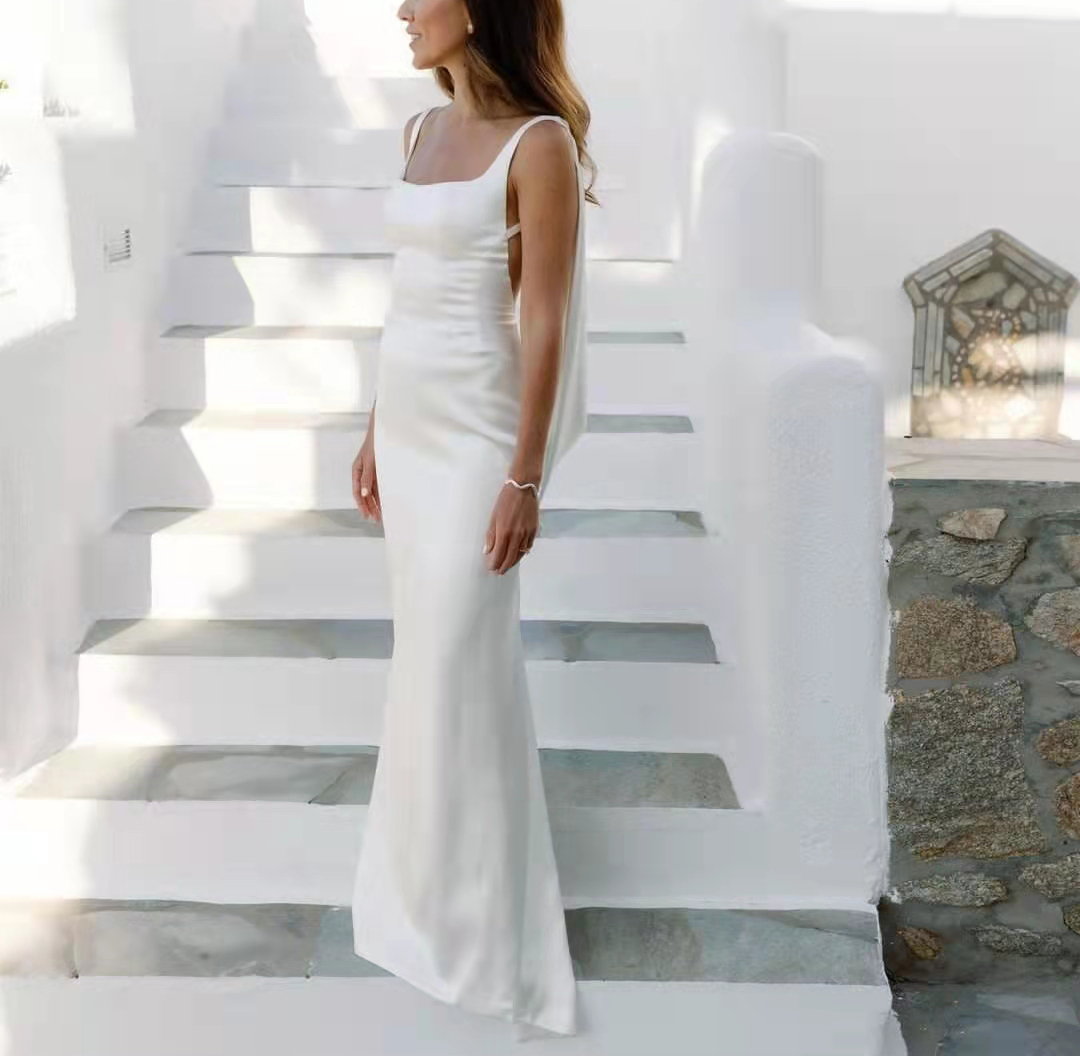 Sexy White Slit Evening Party Dresses Mermaid Sleeveless Backless Silk Satin Long Formal Prom Gowns 2023 Vestidos Longo Robe De Soiree
