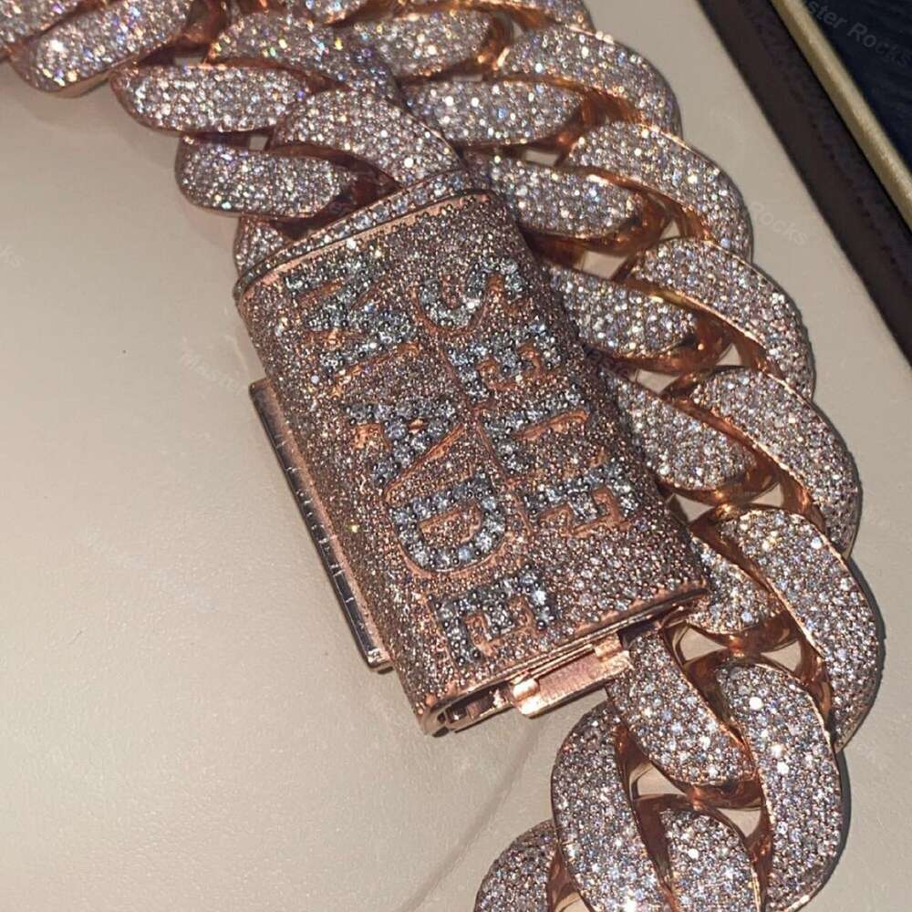 Rose Gold 24mm 5 Rows Vvs Moissanite Diamonds Pass tester Sterling Silver Miami Cuban Chain Moissanite