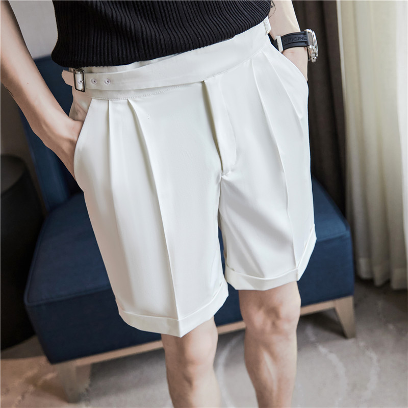 Men's Shorts Pleated Shorts Men's Summer White Shorts Bermuda Work Suit Men's Breathable Cool Street Shorts Korean Fashion Style 36 230