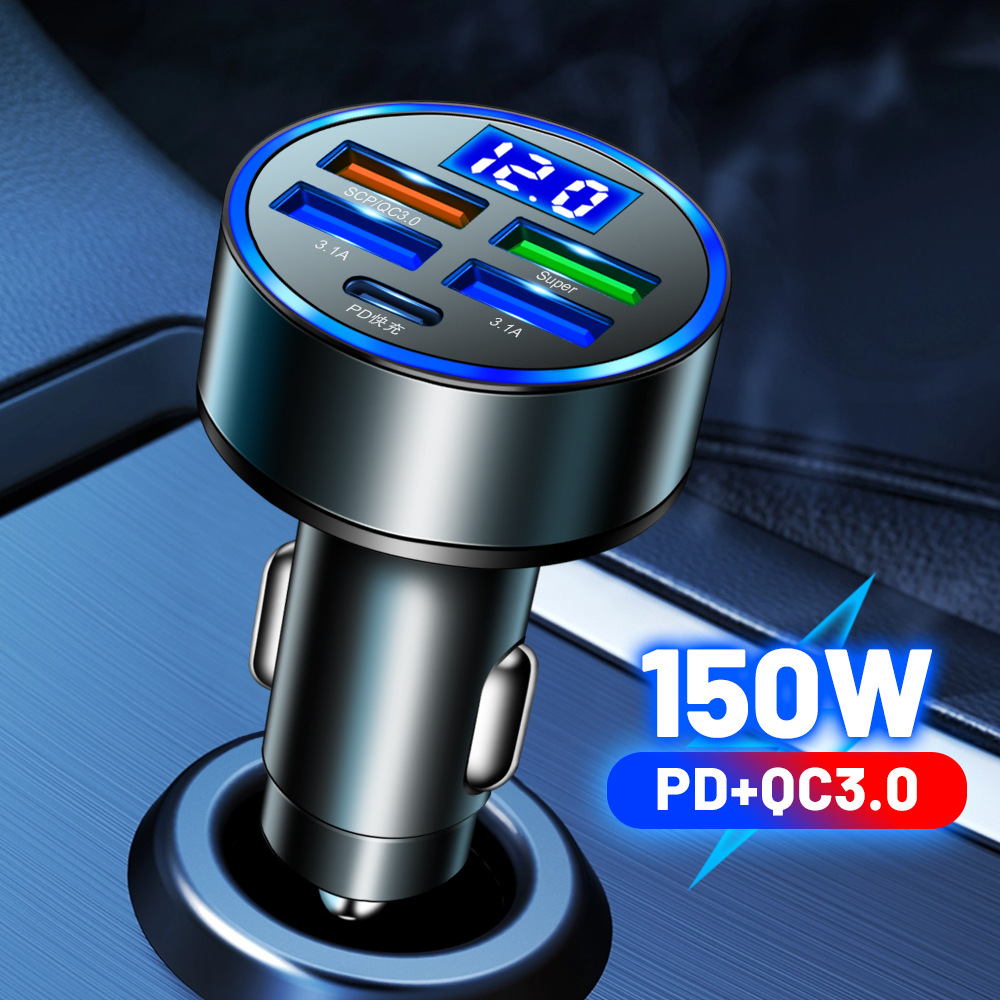 4 Ports USB 150W Car Charger Fast Charging PD Quick Charge 3.0 USB Type C Car Phone Charger Adapter, Black
4 Ports USB 150W Car Charger Fast Charging PD Quick Charge 3.0 USB Type C Car Phone Charger Adapter, Black