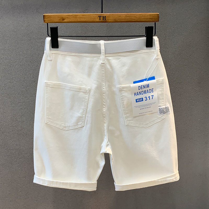 Men's Shorts White shorts men's fashionable street clothing knee length Bermuda shorts men's cotton fiber jeans shorts 230412