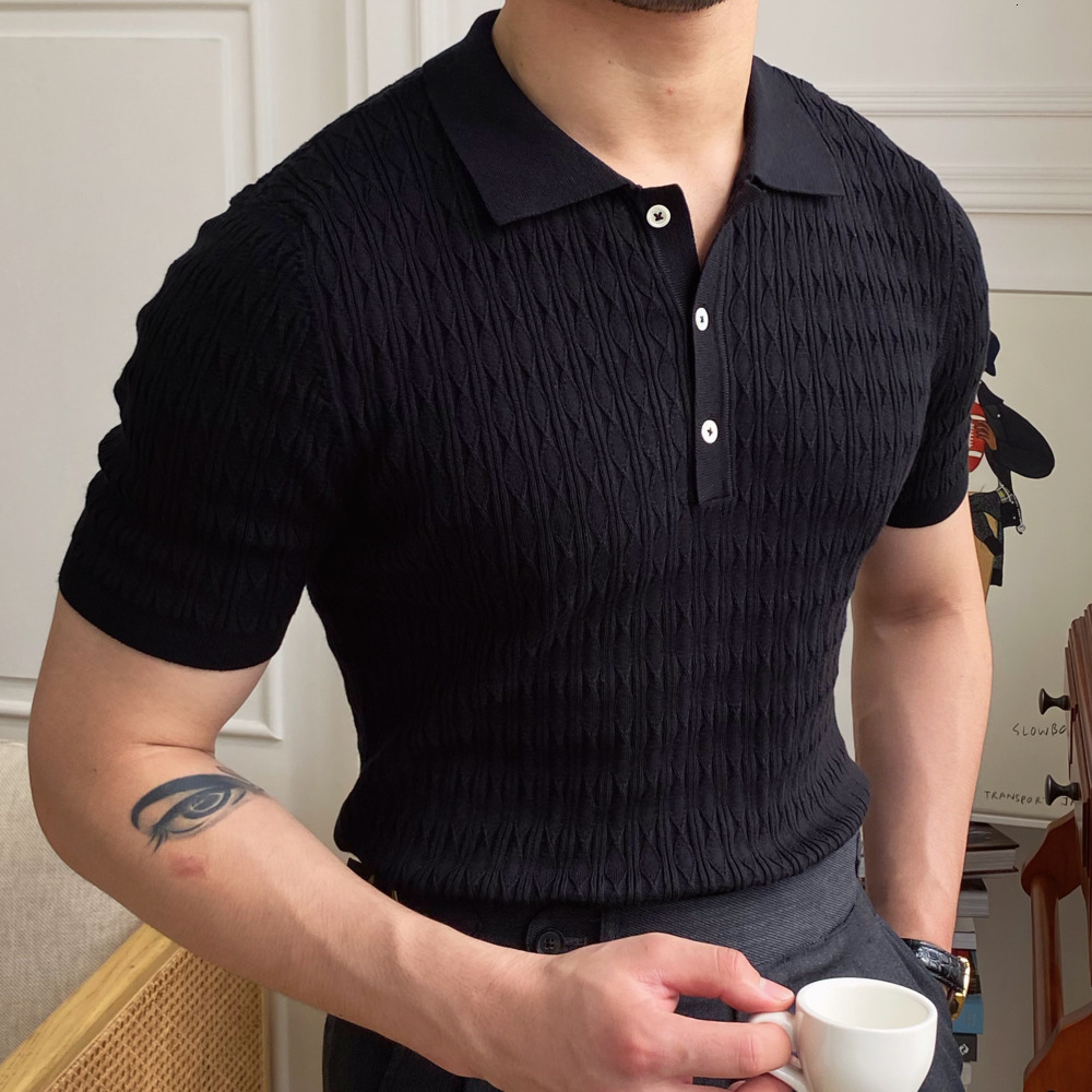 Men's Polos High Quality Blue Jacquard Polo Collar Short Sleeve Polo Shirt Summer Business Simple Polo Collar Ultra Thin Polo UK Comfortable T-sh
