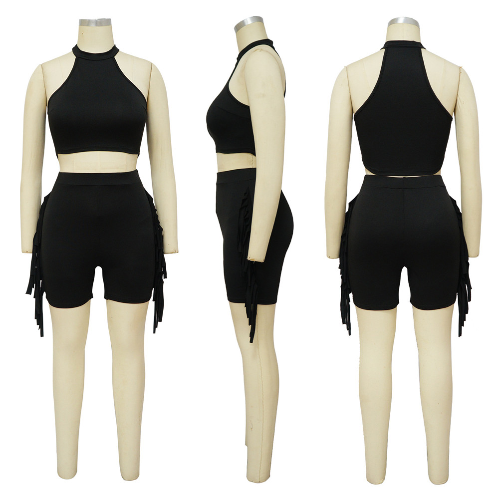 Designer Summer Outfits Women Tracksuits Two 2 Pieces Set Sleeveless Tank Top and Tassels Shorts Matching Solid Sportswear Bulk items Wholesale Clothe