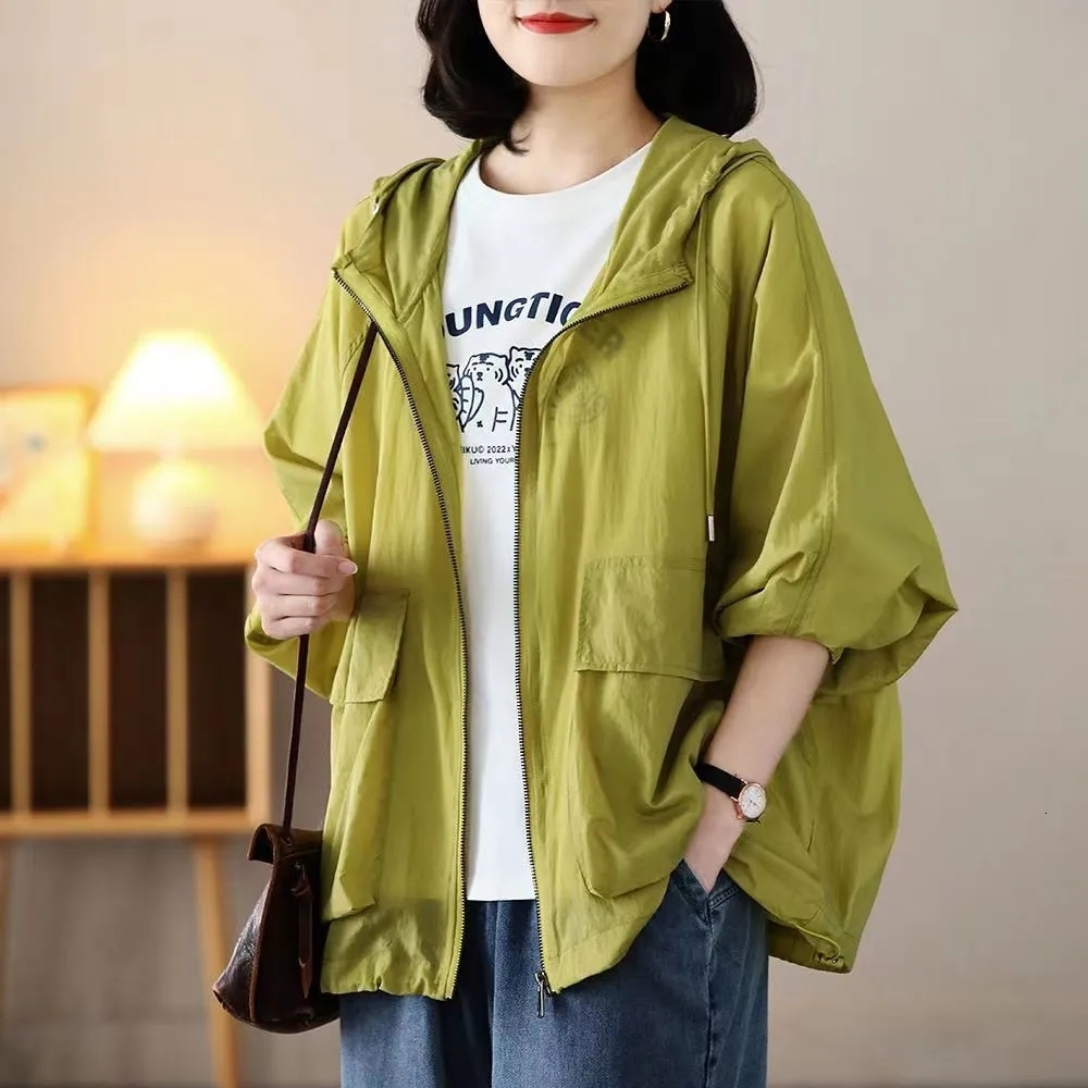 Women's Jackets 4XL Women's Sun Protection Suit Summer Thin Hooded Jacket Large Korean Sun Protection Coat UV Protection Women's Jacket