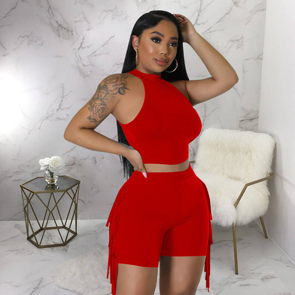 Designer Summer Outfits Women Tracksuits Two 2 Pieces Set Sleeveless Tank Top and Tassels Shorts Matching Solid Sportswear Bulk items Wholesale Clothe