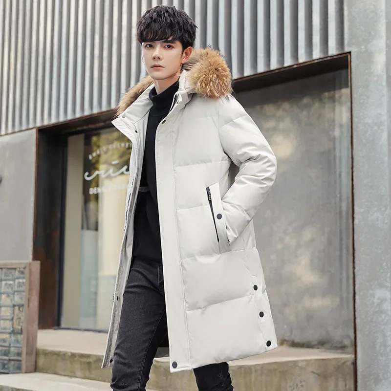 Men's Down Parkas Men's Winter Jacket Coat Winter Down Coat Men's Long Down Jacket Parkas Fur Collar Hooded Fashion Warm Clothes Casual