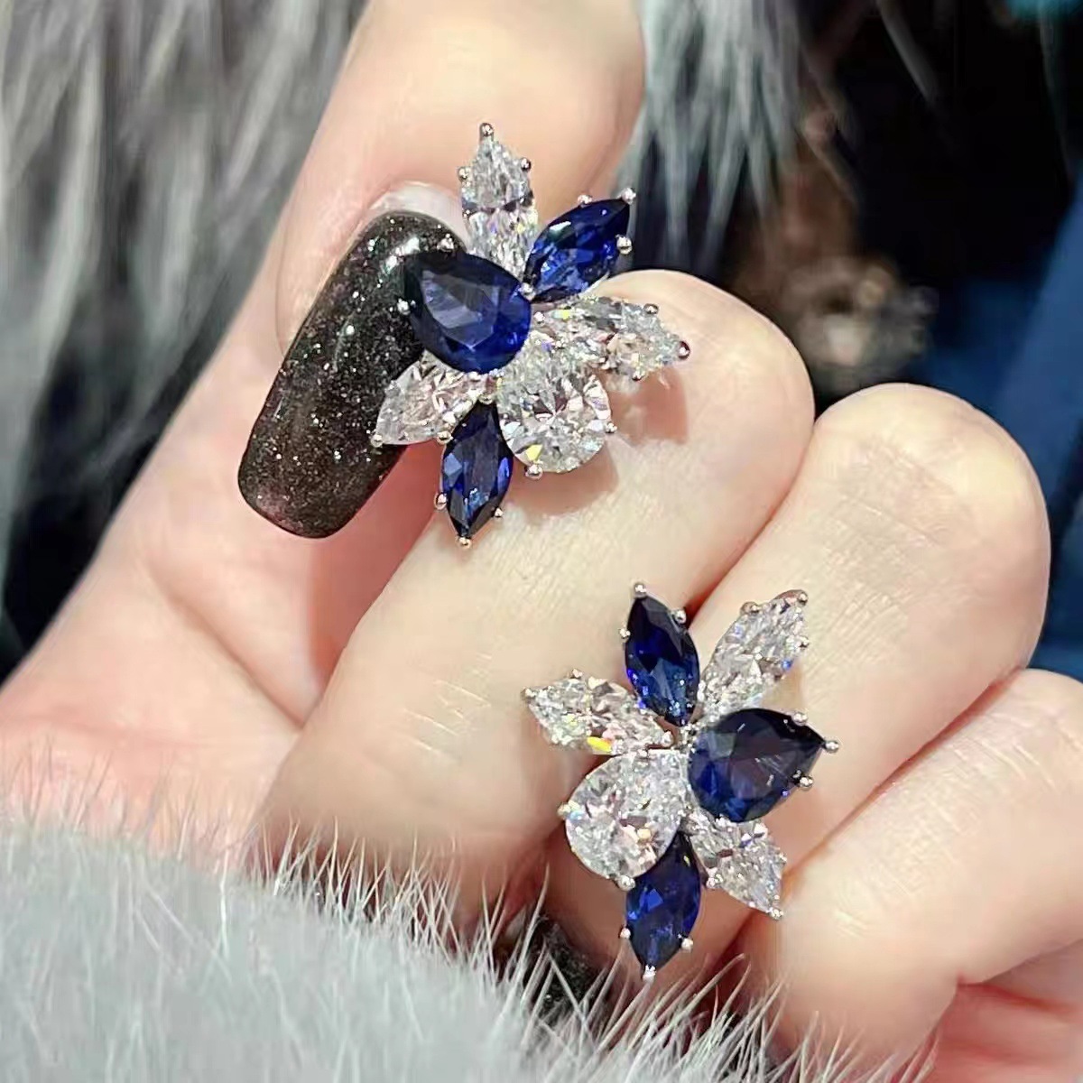 Charm Flower Earring Sapphire White Gold Filled Jewelry Engagement Wedding Earrings for Women Bridal Birthday Gift