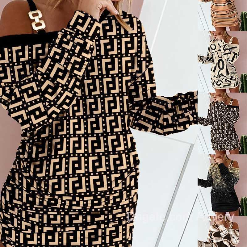 Retail Designer Dresses Women Clothing New Fashion Print Long Sleeve Dress Plus Size 3xl Womens Sexy Skirt
