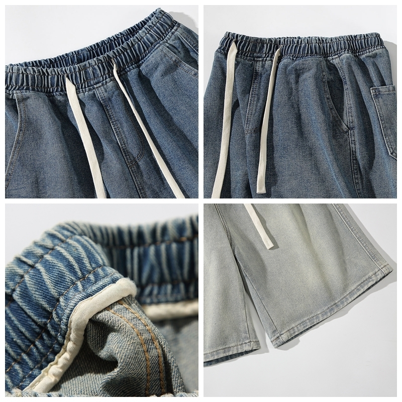 Men's Shorts M-3XL Yellow Mud Dyed Wash Jeans Solid Elastic Waist Large denim Short Jogger Super Large Straight Jeans 230412