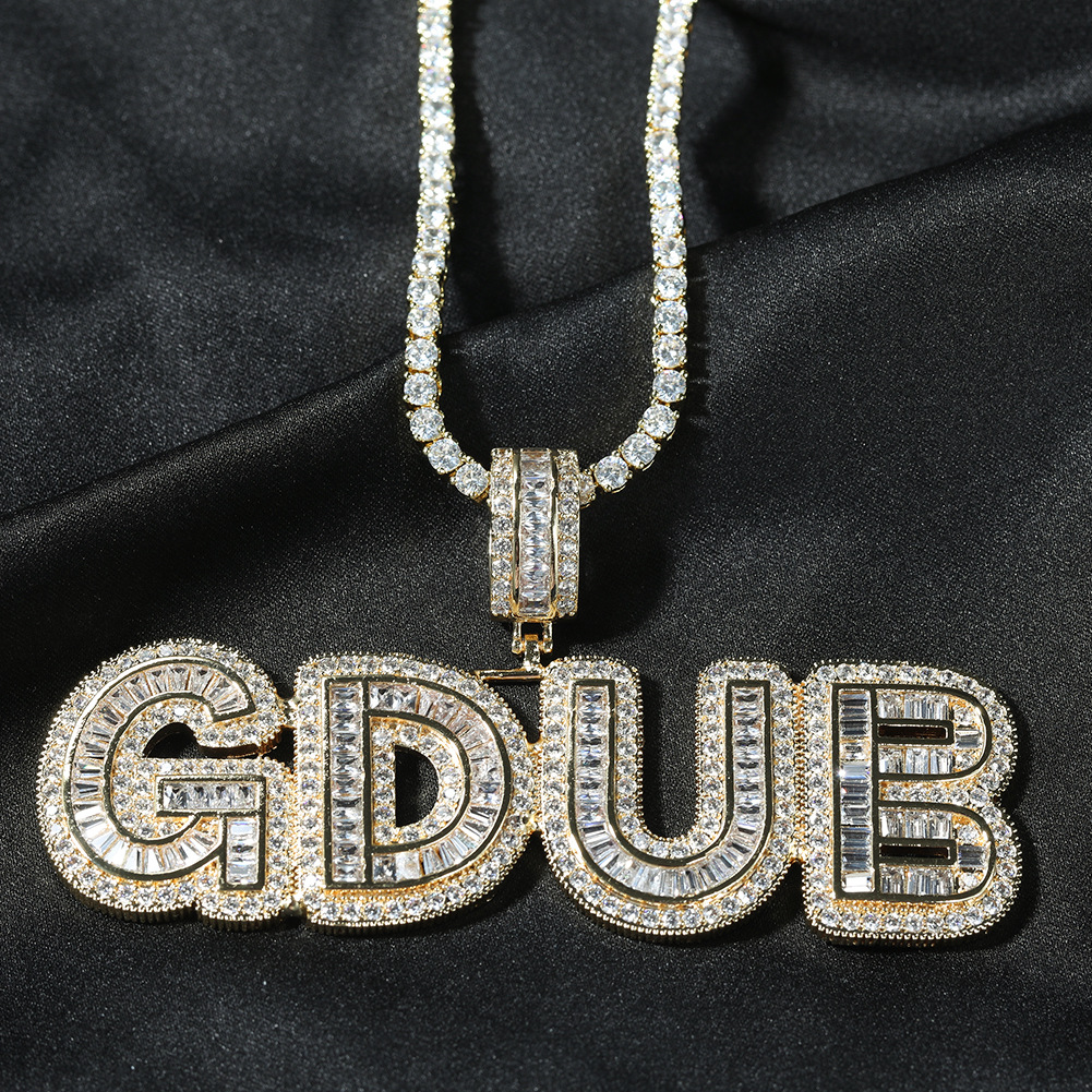 New Fashion Initial Letter Custom Name Pendant Necklace Personalized Iced Out Baguette Cubic Zirconia CZ 18K Real Gold Hip Hop DIY Anniversary Jewelry