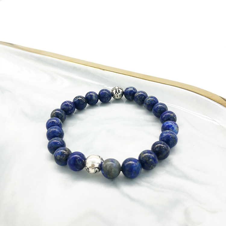 D148 S925 Sterling Silver Bracelet Fashion Letter Personalized Vintage Cross Flower Beads Lapis Stone Round Beads Couple Punk Hip Hop Jewelry Style Lo