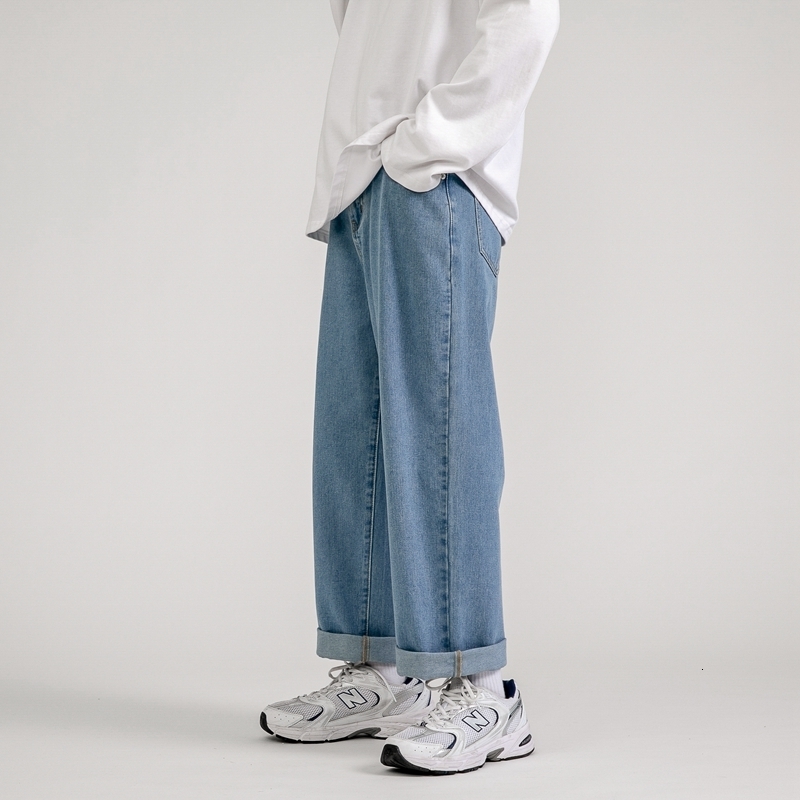 Men's Jeans Men's Jeans South Korea Street Hip Hop Loose Leg Pants Fashion Light Blue denim Pants Black Grey Unisex Casual Pants 230412