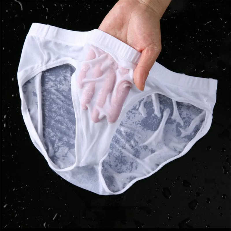 Underpants Nylon Spandex Mens Underwear Briefs Seamless Ultra-Thin Ice Silk Cueca Low Rise Male Panties Plus Size cuecas masculinas W0412