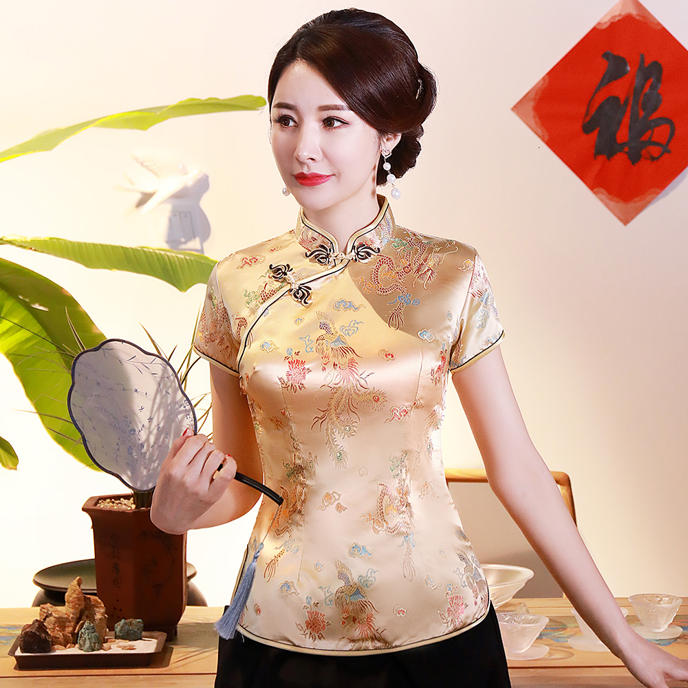 Women' Blouses Shirts Oversize 3XL 4XL Women Satin Shirt Summer Vintage Chinese Style Blouse Dragon Female Wedding Clothing Traditional Classic Tops 230412, Gold dragon
Women' Blouses Shirts Oversize 3XL 4XL Women Satin Shirt Summer Vintage Chinese Style Blouse Dragon Female Wedding Clothing Traditional Classic Tops 230412, Gold dragon