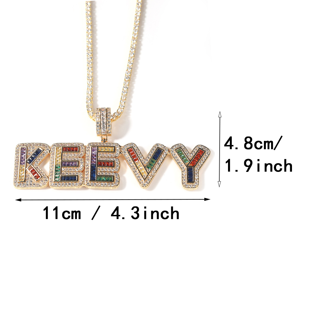 Colorful Initial Letter Custom Name Pendant Necklace Personalized Bling Prong Baguette Cubic Zirconia CZ 18K Real Gold Hip Hop DIY Anniversary Jewelry