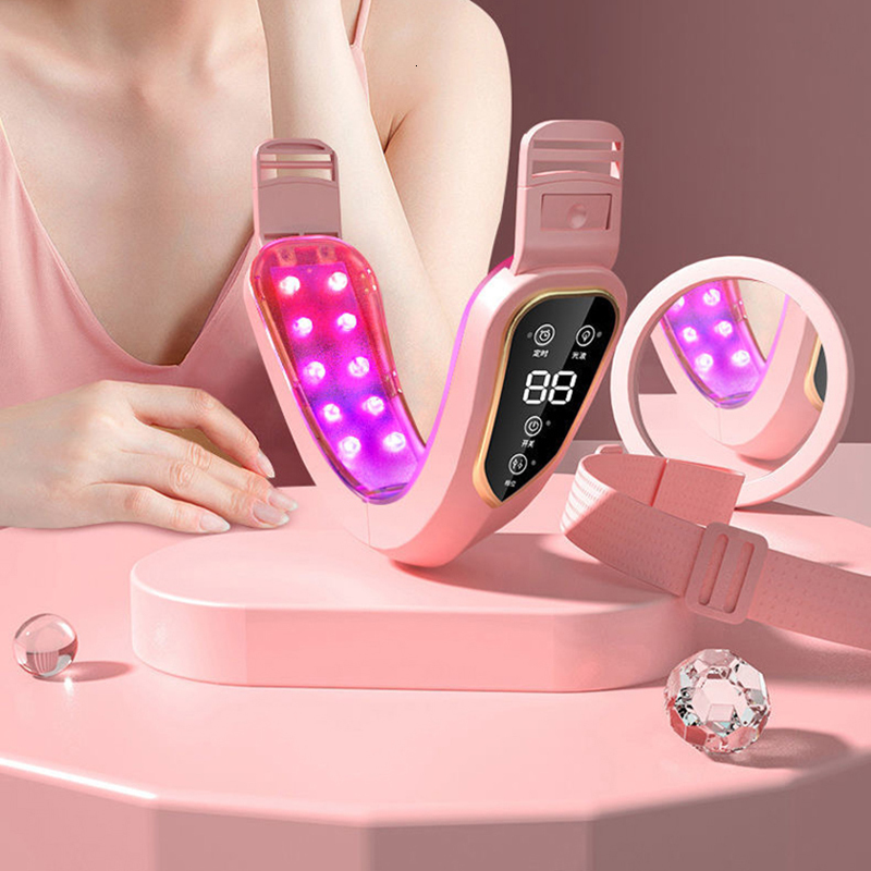 Face Massager HSKOU Lifting Device LED Pon Therapy Slimming Vibration Massager Double Chin V-shaped Cheek Lift Face 230411