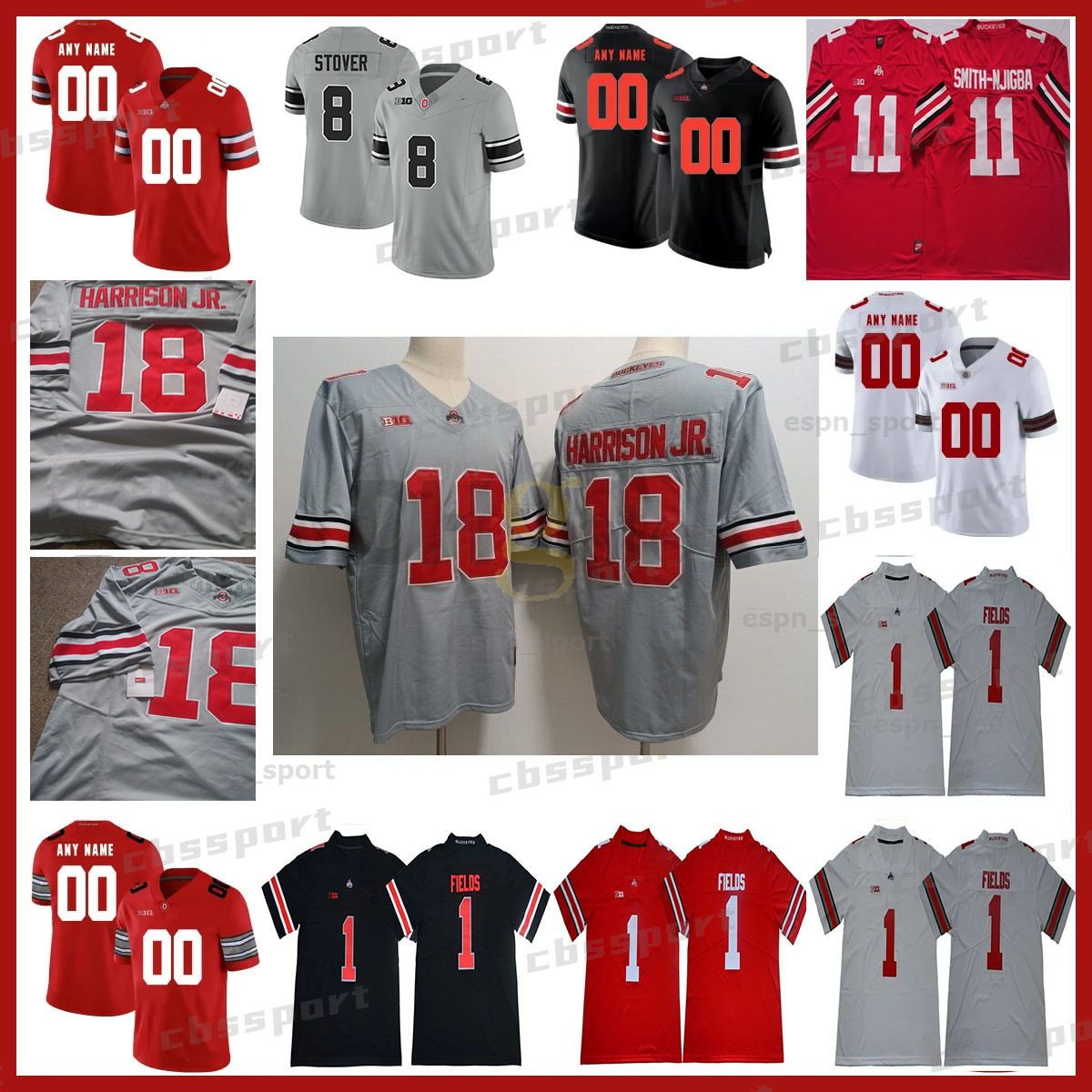 Ohio State Buckeyes Custom College Football Jersey Marvin Harrison Jr. Jaxon Smith-Njigba C.J. Stroud Henderson J.T. Tuimoloau Emeka Egbuka Kyle McCord Joey Bosa Styles