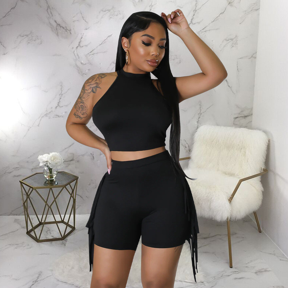 Designer Summer Outfits Women Tracksuits Two 2 Pieces Set Sleeveless Tank Top and Tassels Shorts Matching Solid Sportswear Bulk items Wholesale Clothe