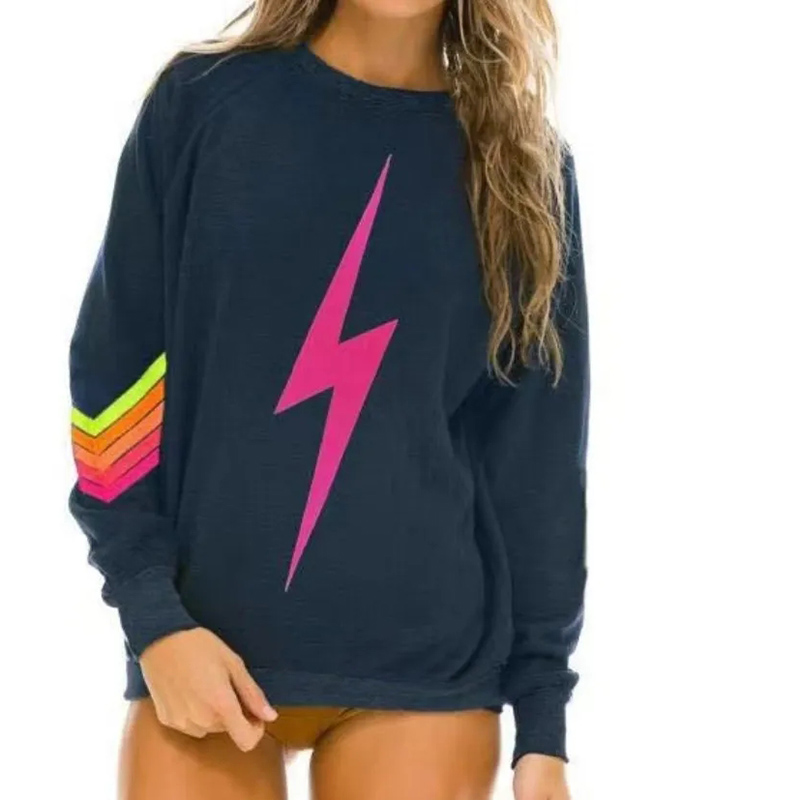 Rainbow Stripe Lightning Print Thin Sweatshirt Women/Girl O-NeckLong Sleeve T-Shirt Spring Fashion Europe-USA Style
Rainbow Stripe Lightning Print Thin Sweatshirt Women/Girl O-NeckLong Sleeve T-Shirt Spring Fashion Europe-USA Style