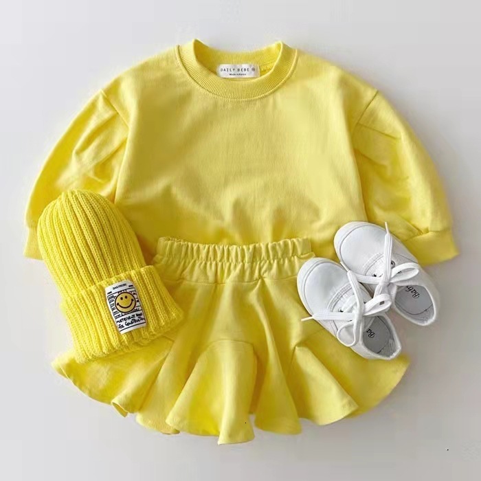 Clothing Sets 2023 Summer Girls Clothes Set Candy Color Long Sleeve Sweatshirts Skirts Baby 2PCS Suits 1 5 Years Kids Infant Girl Outfit 230412