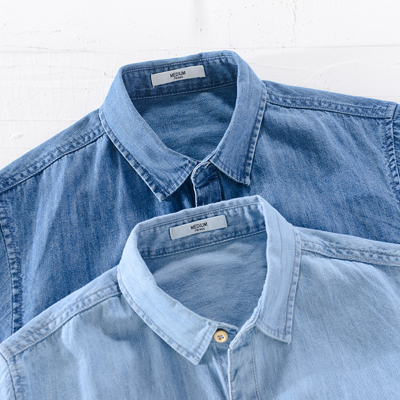 Men's Casual Shirts denim cotton shirt men's fashion short sleeved blue shirt men's casual and comfortable shirt men's chemical Ca