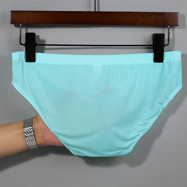Underpants Nylon Spandex Mens Underwear Briefs Seamless Ultra-Thin Ice Silk Cueca Low Rise Male Panties Plus Size cuecas masculinas W0412