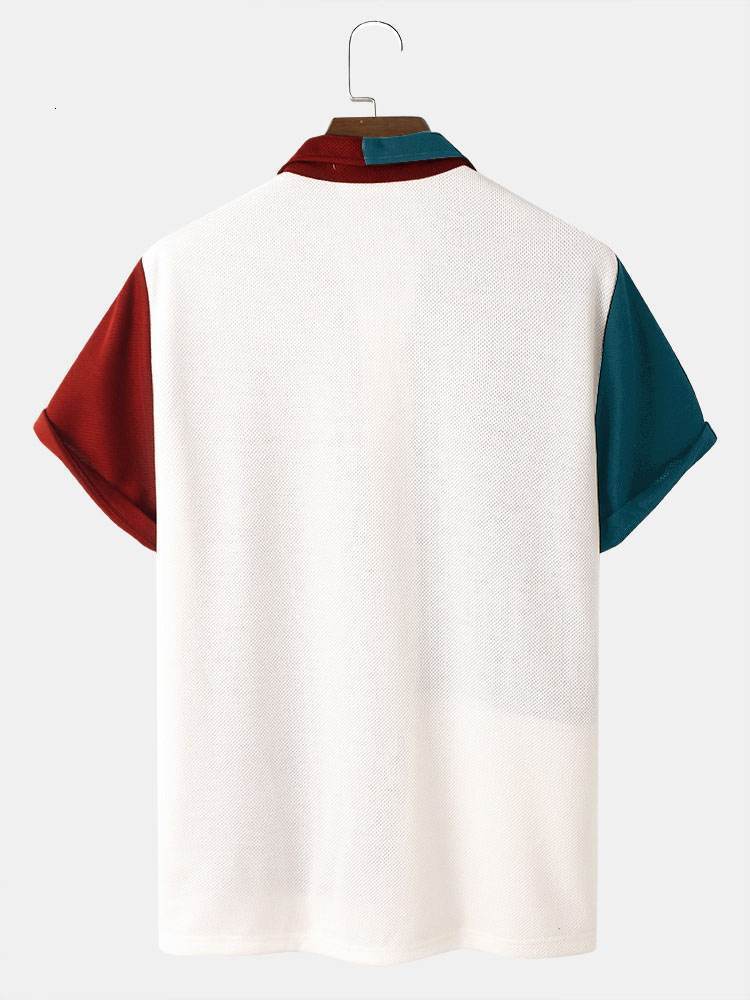 Men's Casual Shirts Charmkpr Selling Top Men's Three Color Knitted Polo Neck Shirt Fashion Full Matching Men's Short Sleeve Panel Butto