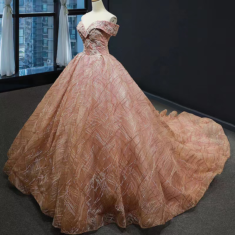 Dubai Elegant Long Sleeves A-Line Wedding Des off shoulder sequined Lace Appliques Beaded Vestios De Novia Bridal Gowns with Buttons Plus Size quincea