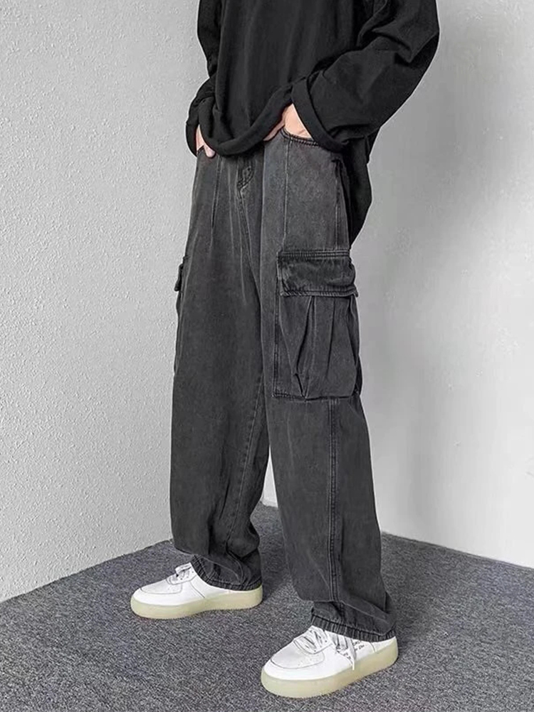 Men's Jeans HOUZHOU Baggy Jeans Trousers Men's Jeans Black Wide Leg Pants Men's Jeans Loose casual Korean street clothing hip-hop Haraj