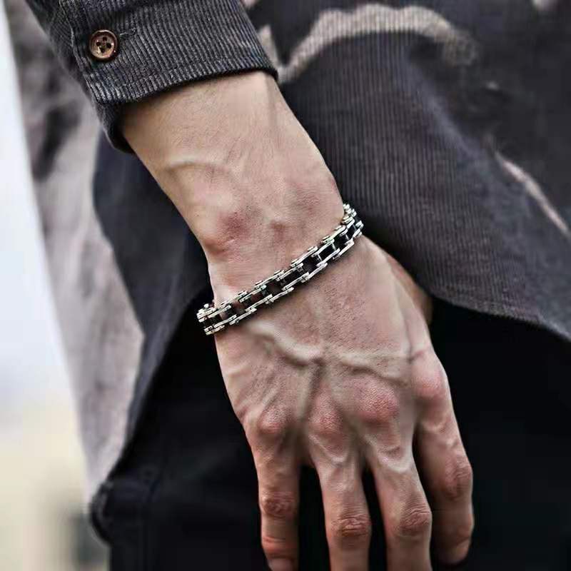 D140 S925 Sterling Silver Bracelet Fashion Letter Personalized Vintage Bicycle Chain Punk Hip Hop Jewelry Style Lover Gift