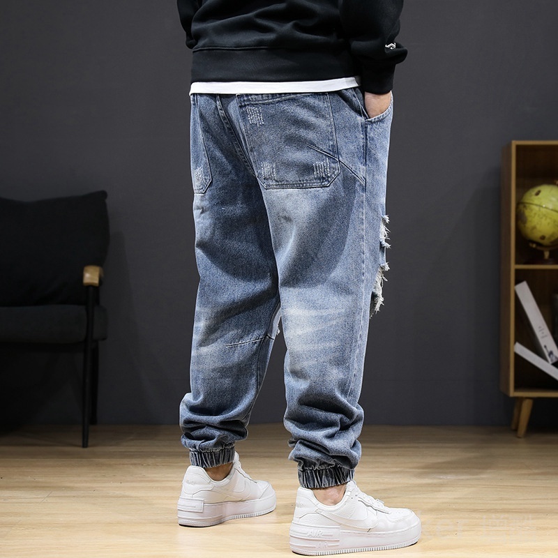 Men's Jeans Large Size Men's Winter Jeans Men's Stretch Elastic Men's High Waist Plus Size Aperture Jeans 8XL 7XL Tear Jeans 23041