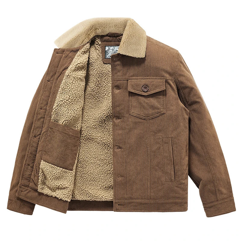 Men's Down Parkas Autumn Winter Men Warm Fleece Thick Windbreaker Jacket Men Fashion Fur Collar Corduroy Military Cargo Jacket Coat Male Outwear 